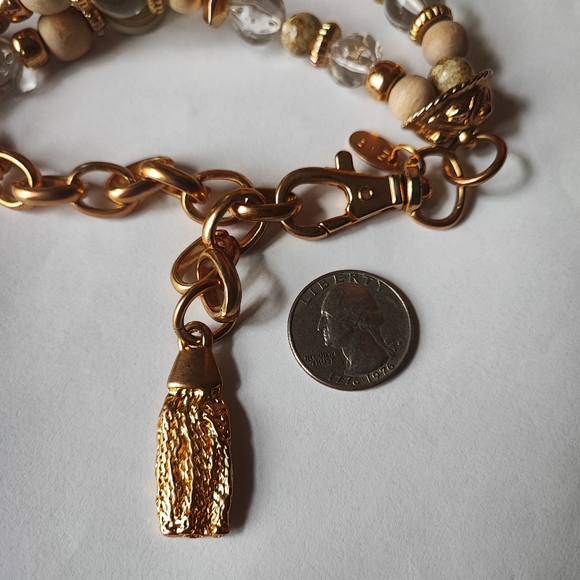 Limited Express Wood Acrylic Lucite Long EXP Gold Tone Dual Strand - Picture 6 of 16